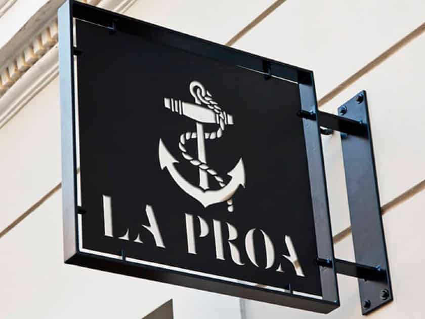 Showing laser cut sign La Proa.