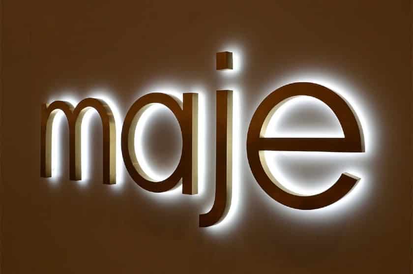 Showing a metal lettering Maje.
