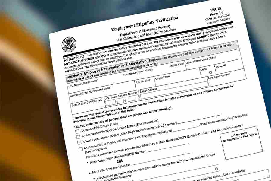 Showing an I-9 Form.