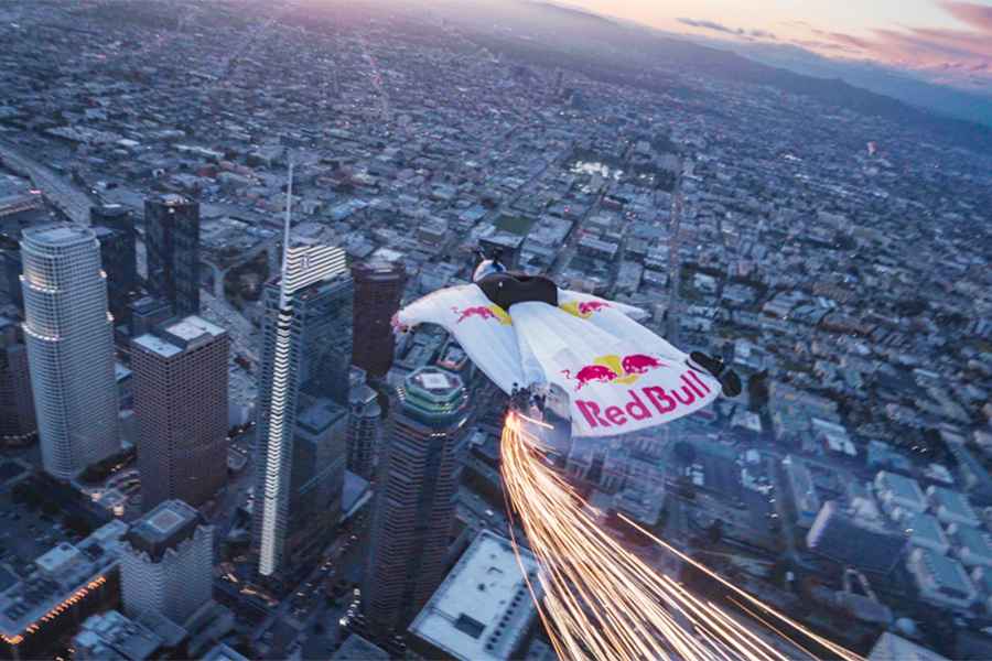 Skydiver with RedBull wingsuits publicity stunt.