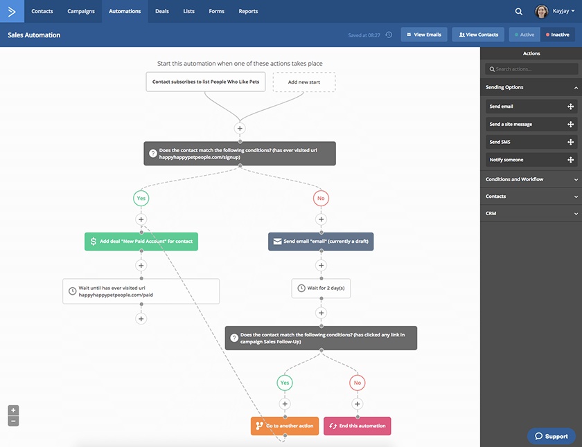 ActiveCampaign conditional logic-style flowcharts to create email drip campaigns.