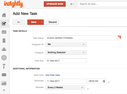 Add new task in Insightly project management