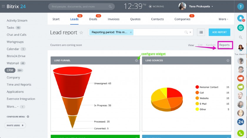 Bitrix24 Leads dashboard