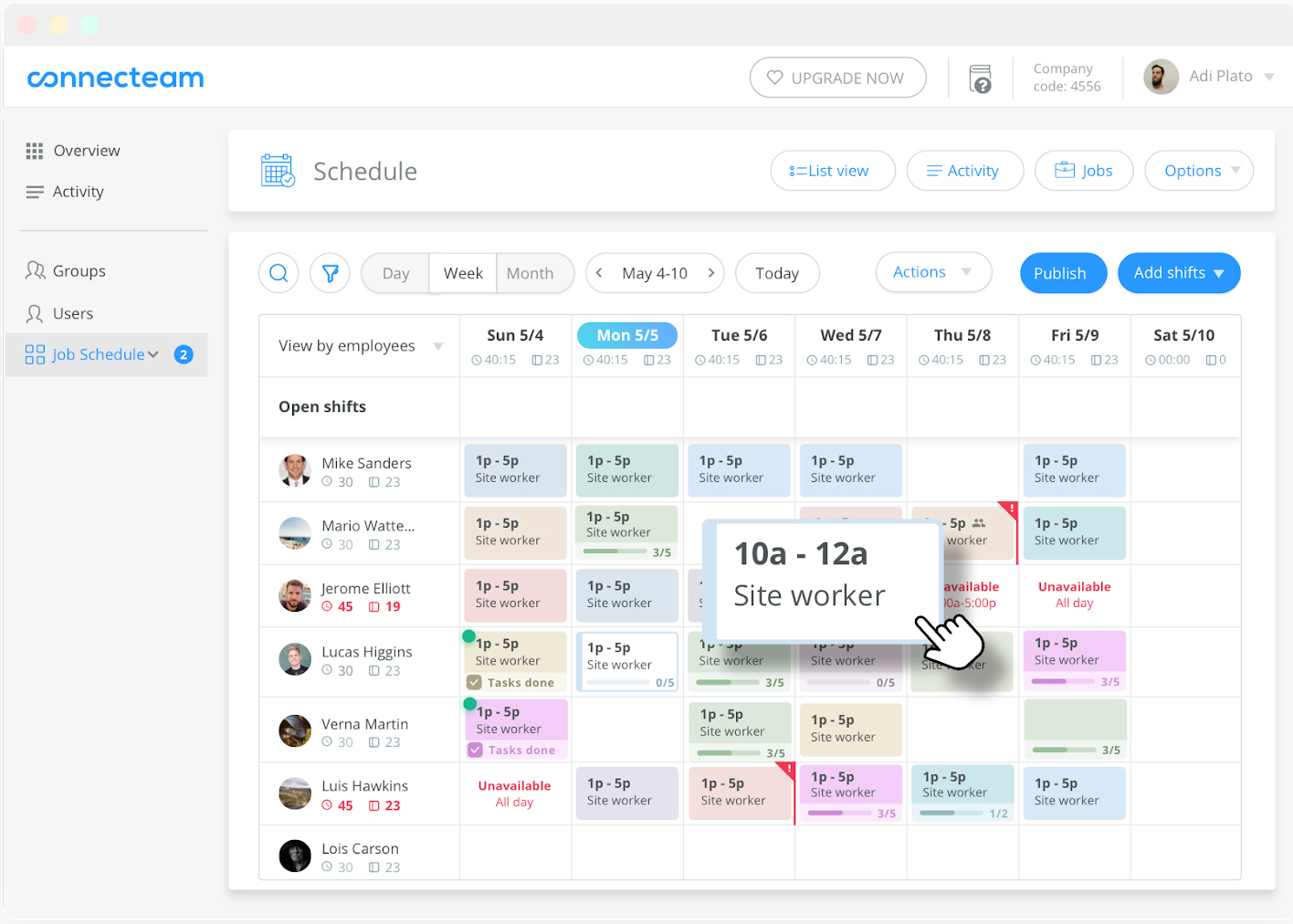 Screenshot of Connecteam create schedule dashboard