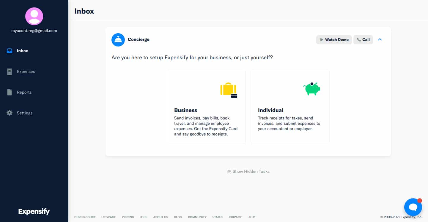 Expense admin inbox pages and set up your business.