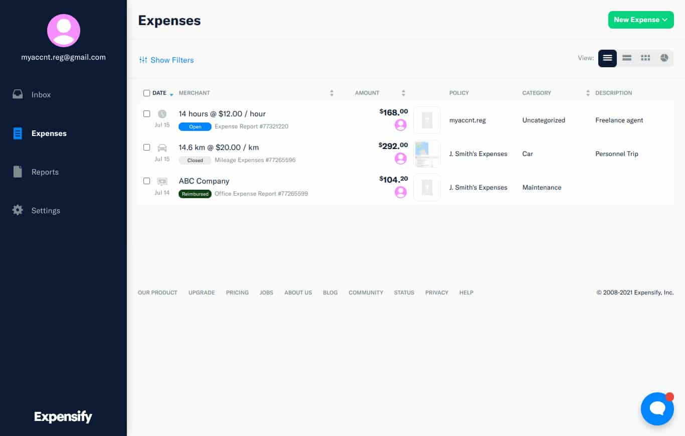 Screenshot of Expensify expense screen overview.