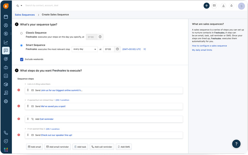 Freshsales Create Sales Sequence Setup