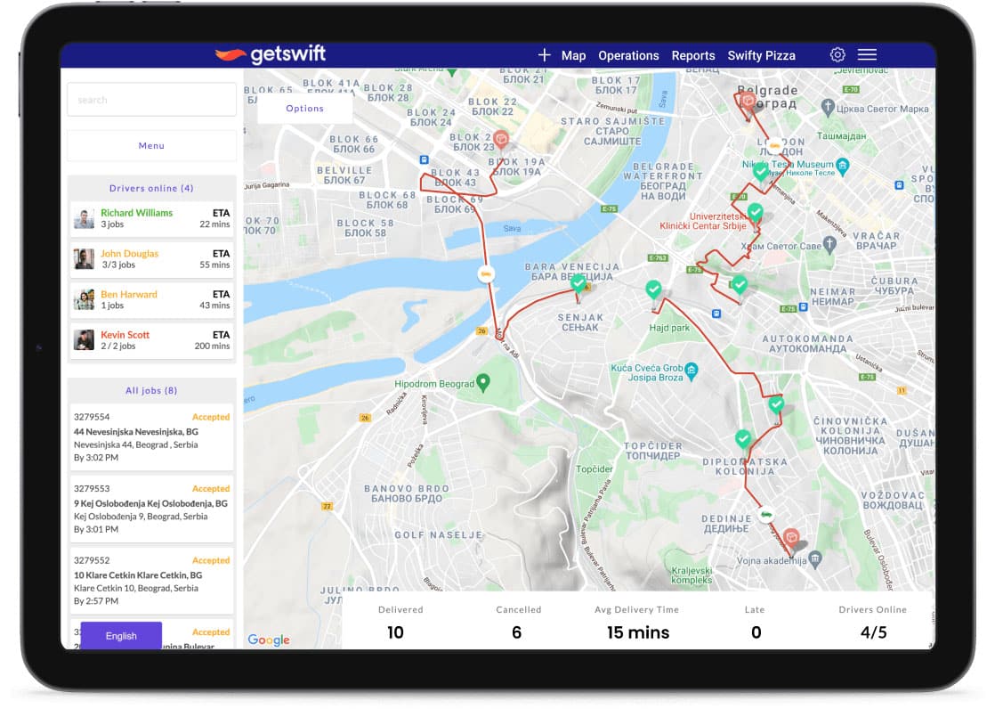 Screenshot of GetSwift Dashboard