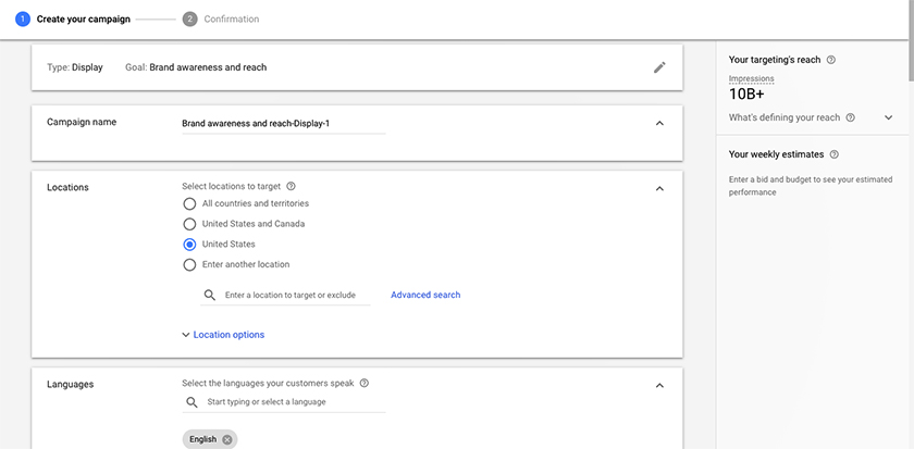 Google Ads Create your Campaign Form