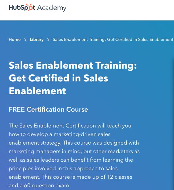 HubSpot Academy Sales Enablement Training Certification program