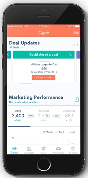HubSpot deal udpates notifications on mobile app.