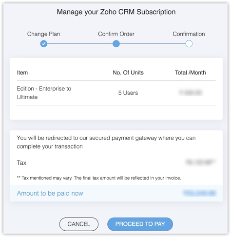 Manage Zoho CRM subscription.