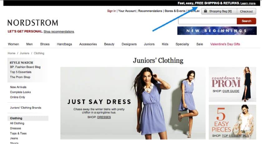 Nordstrom online store website.