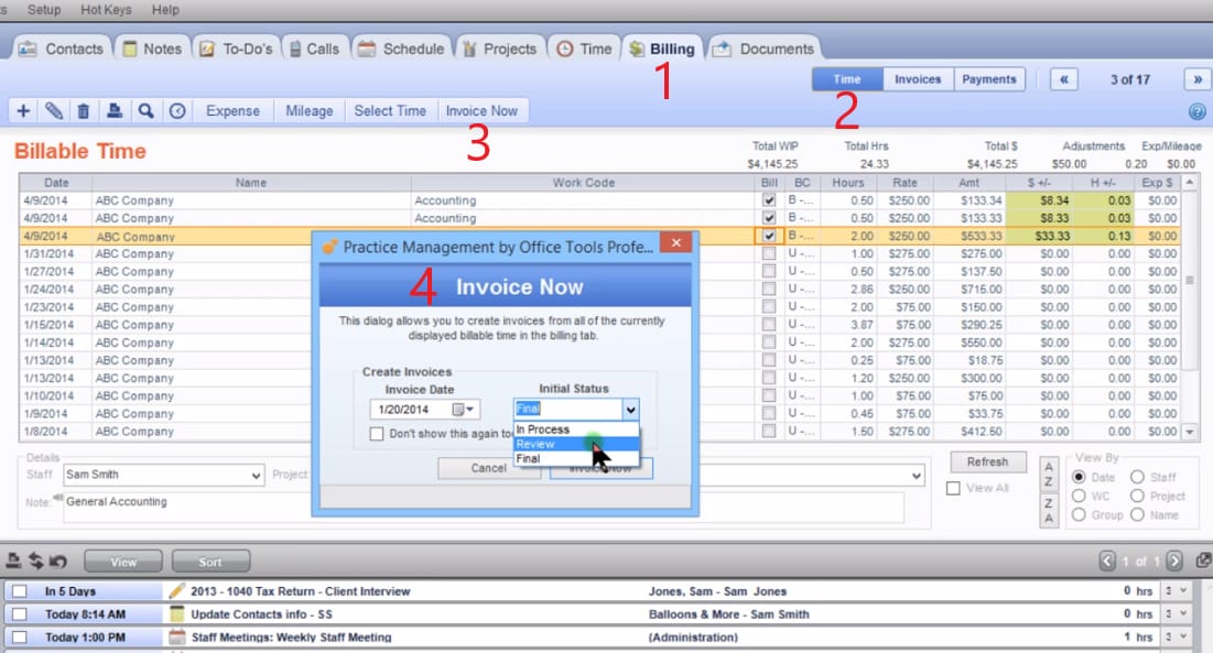 Screenshot of OfficeTools WorkSpace Creating invoice
