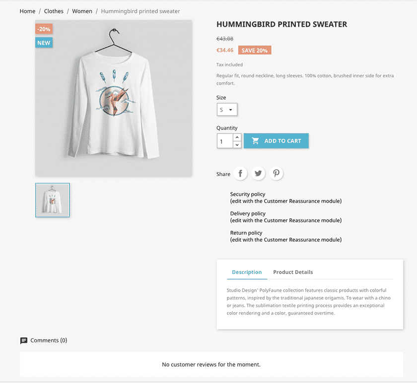 PrestaShop product page sample.