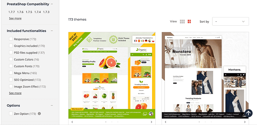 PrestaShop website templates sample.