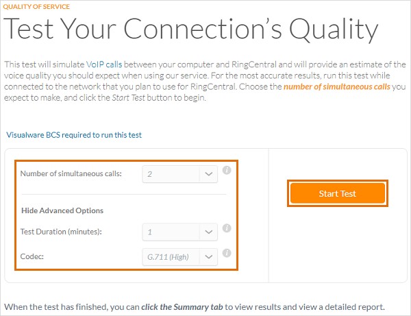 RingCentral Test Your Connections Quality