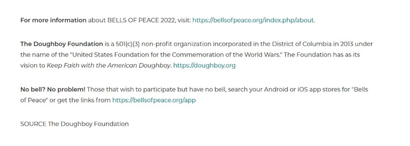 The Doughboy Foundation example of press release boilerplate with CTA