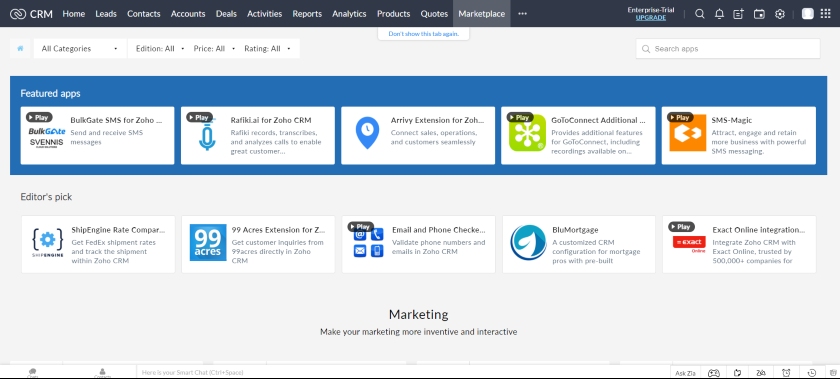 Zoho CRM Marketplace Featured apps