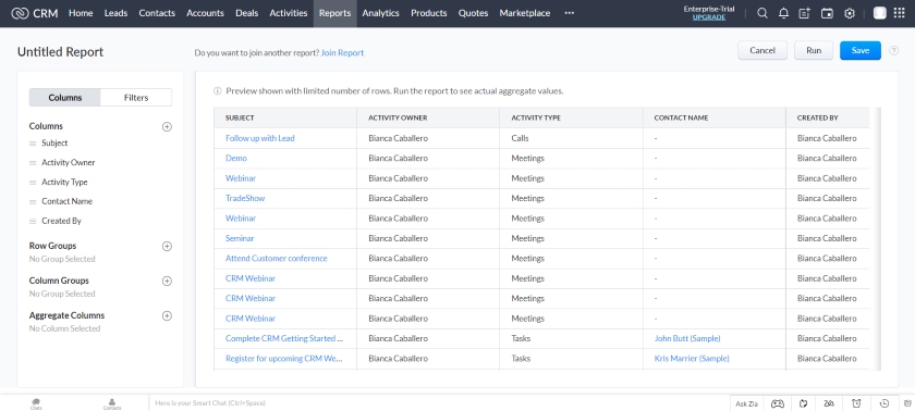 how to create a report in zoho analytics