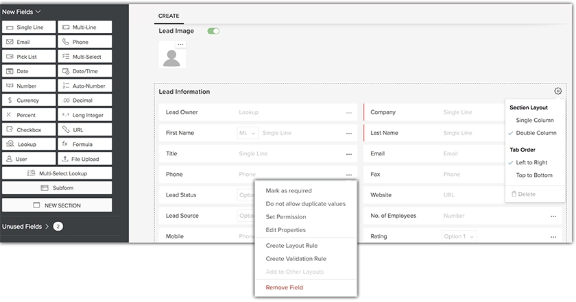 Zoho CRM allows to edit permissions within each module.