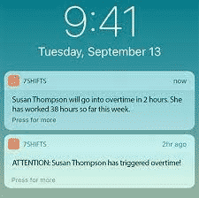 Screenshot of 7shifts Overtime Alert