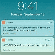 Showing 7shifts overtime alert.