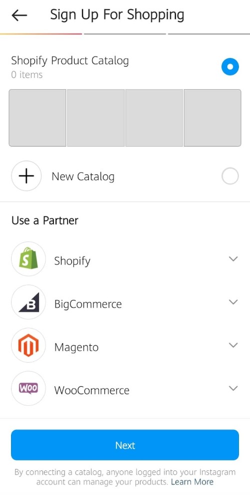 Screenshot of Available Partner Platforms