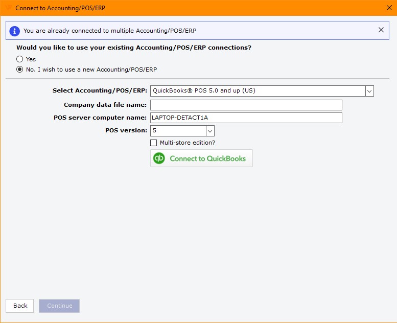 Screenshot of Connect Webgility to QuickBooks