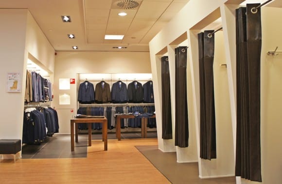 Fitting rooms blend into the rest of the store.