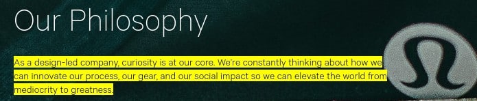 Screenshot of Lululemon Core Values