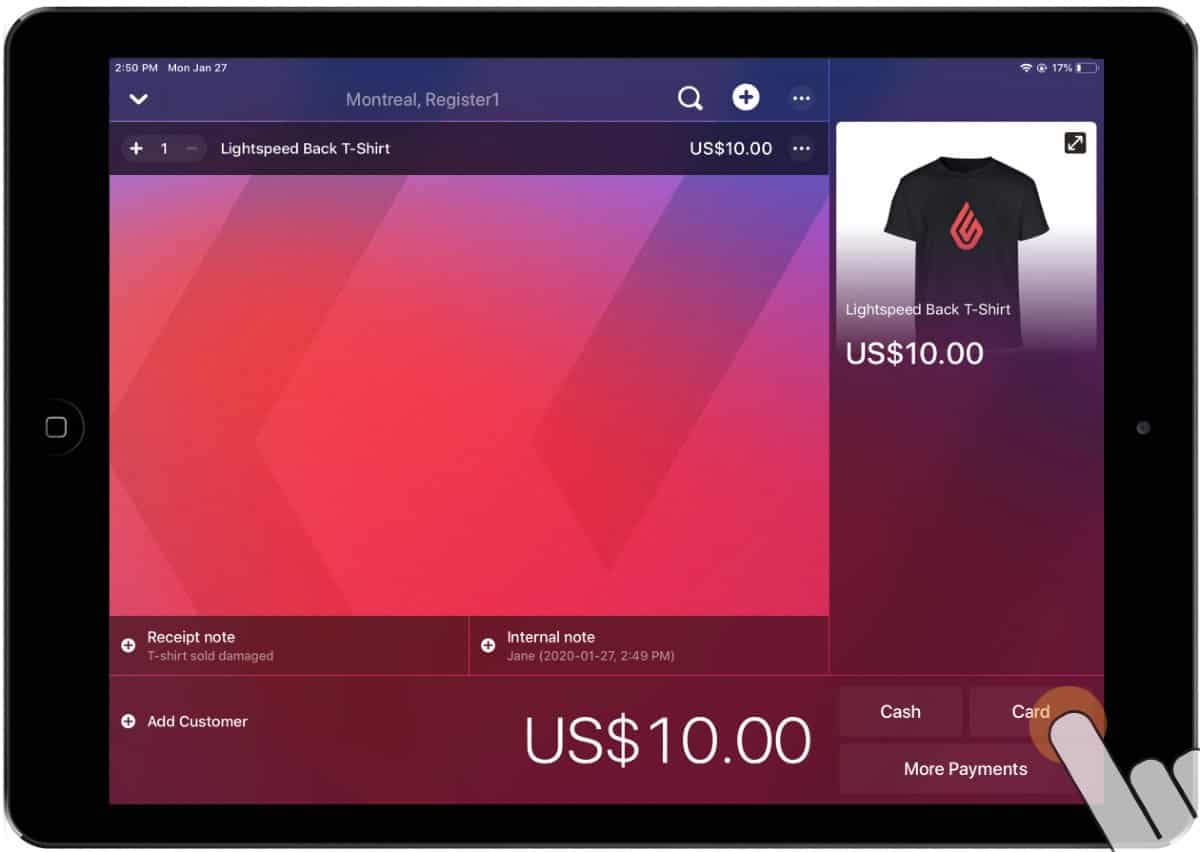 Screenshot of Processing Payment on Lightspeed
