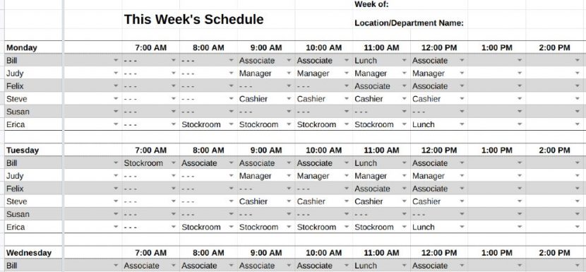 Free Employee Schedule Templates Instructions