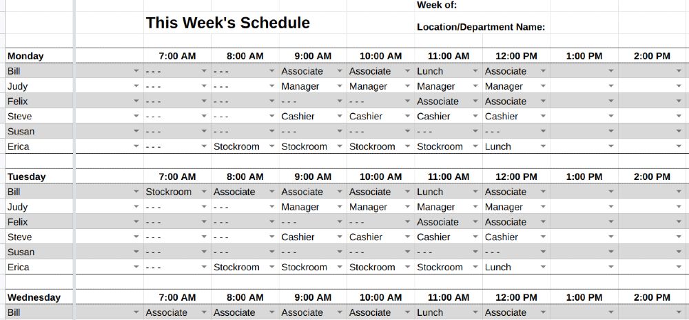 staff roster template excel free