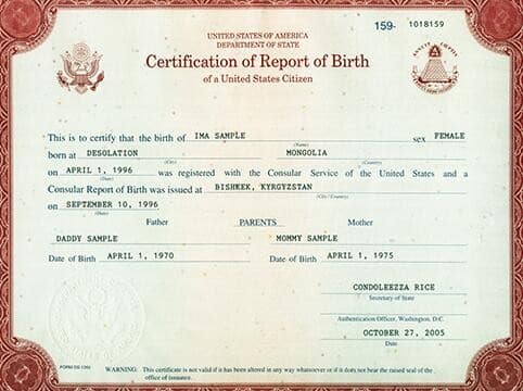 US birth certificate.