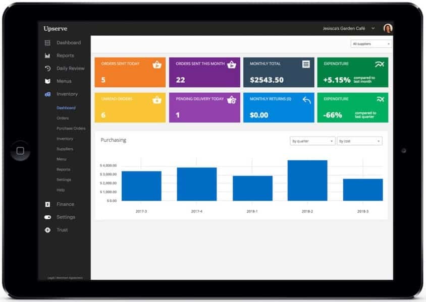 Showing Upserve's inventory section.