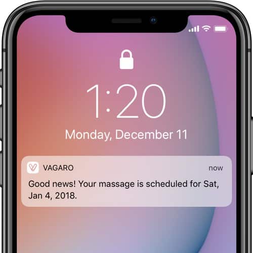 Vagaro App notification in mobile view.