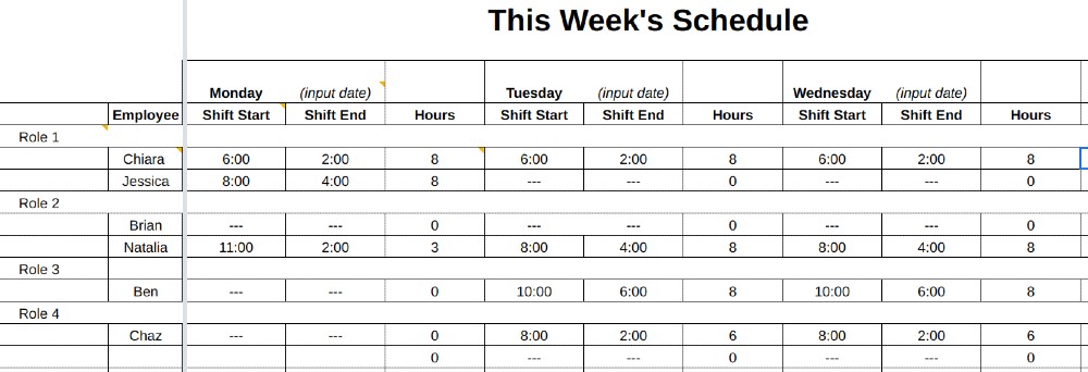 Weekly schedule template.