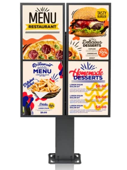 Showing an outdoor stand LED menu board.