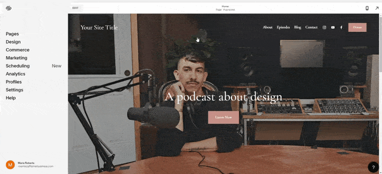 Squarespace’s point-and-click interface gif