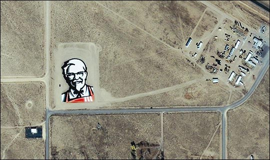 An ad featuring the KFC logo seen from the Google Sightseeing Blog.