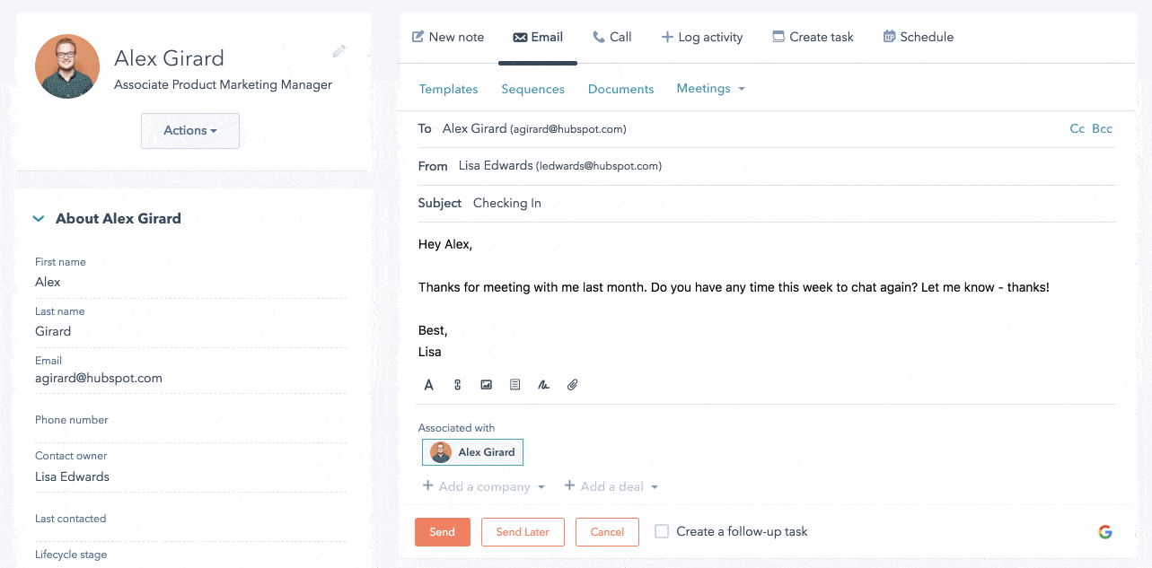 HubSpot CRM’s email scheduling feature.