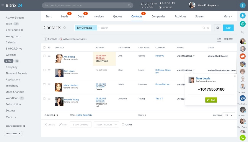 Bitrix24 call center contacts dashboard