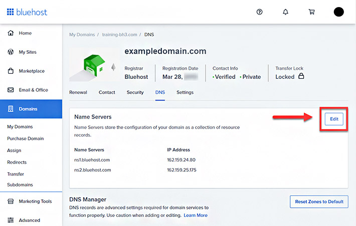 Bluehost domains dashboard