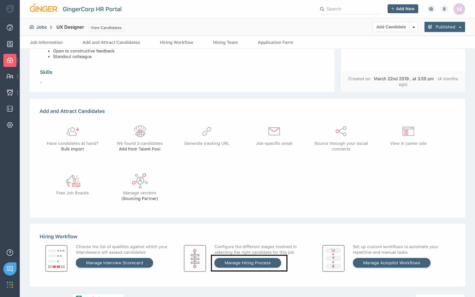 Screenshot of Freshteam HR Portal dashboard