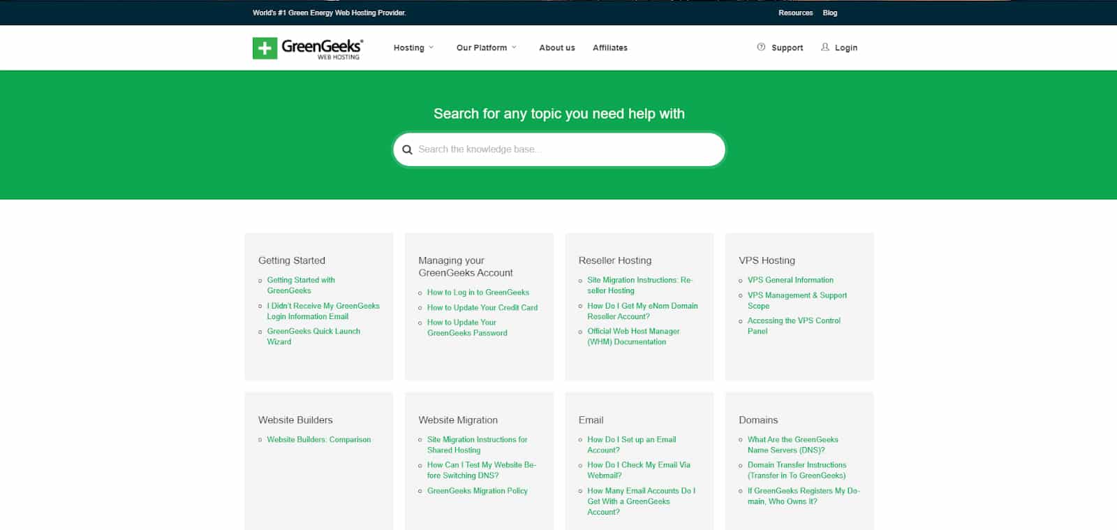 Screenshot of GreenGeeks help page