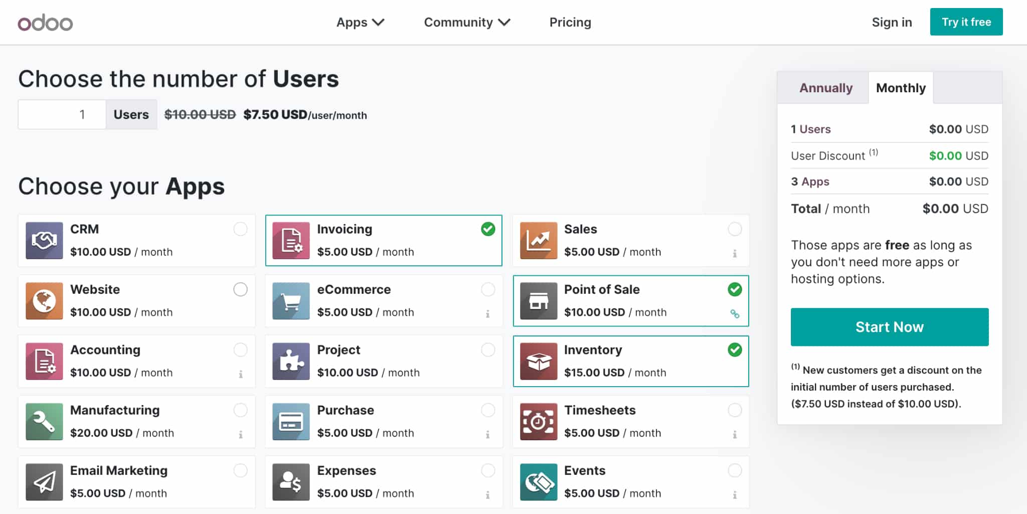 Screenshot of Odoo Invoicing and Inventory apps