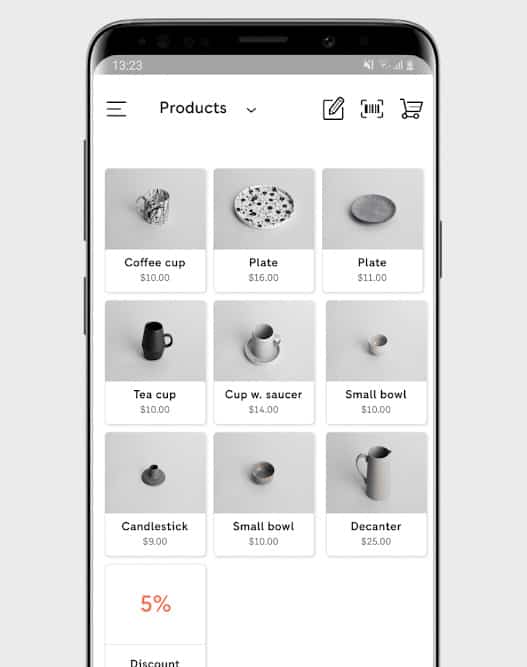 Screenshot of PayPal Zettle products example