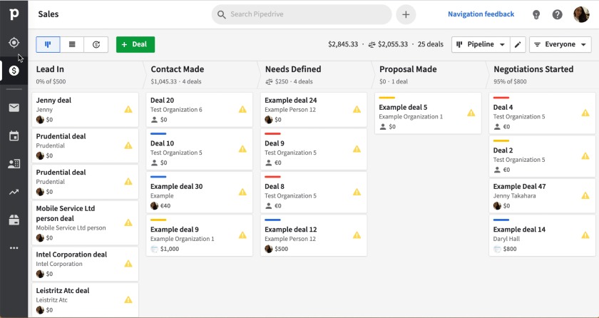 Pipedrive pipelines in Kanban view
