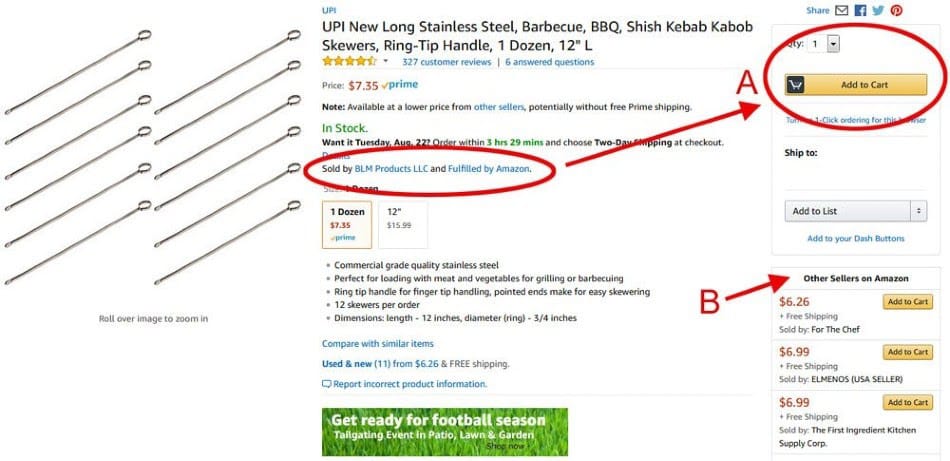 Screenshot of Product on Amazon Sold by BLM Products